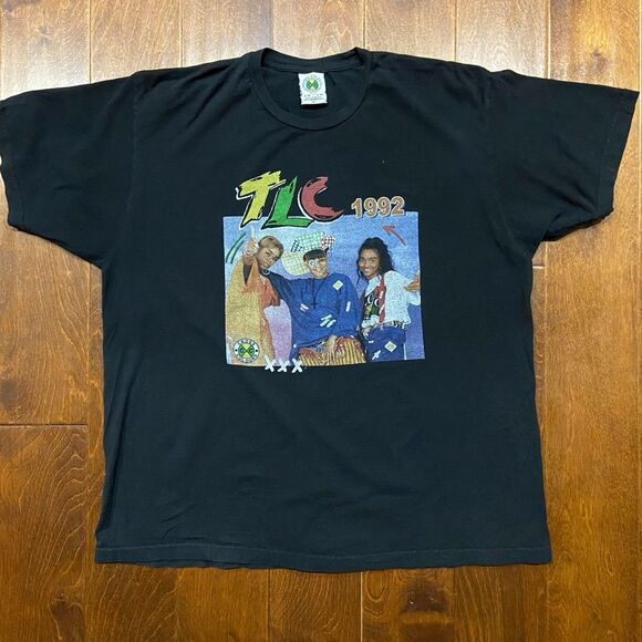 Cross Colours Vintage TLC 92' Hip Hop Rap Tee Black Shirt Mens Size Extra Large - Picture 3 of 8